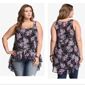 Torrid Floral Chiffon Tank Top High Low Hem